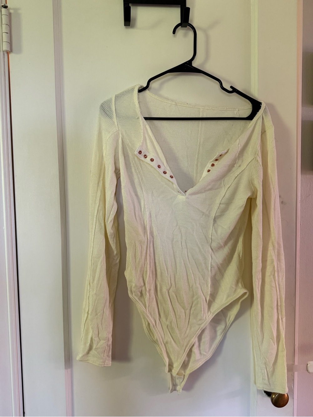 Free People Long-Sleeve Ribbed Bodysuit with Button Detail